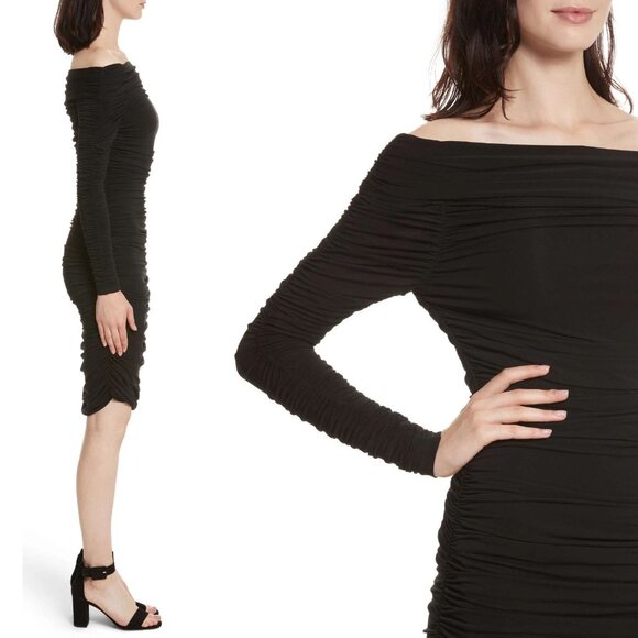 Elizabeth and James Blaise Ruched Dress M Black Sexy Bodycon LBD Designer $375 - Picture 3 of 13